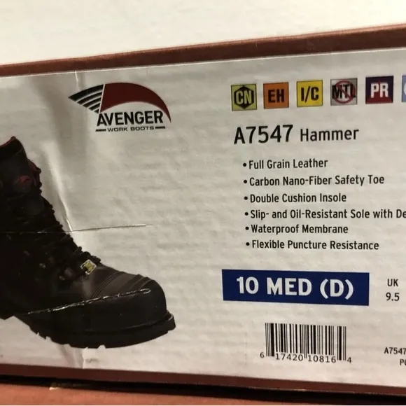Avenger A7547 Hammer 6 Comp Toe Mens Work Boots Waterproof Size 10 M