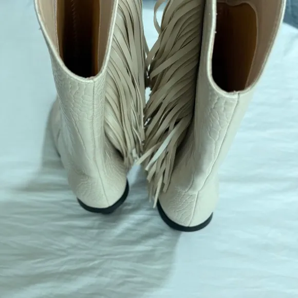 Azalea Wang Fringe Cowboy Boots Western Style Heel Booties Fashion Shoes Size 8
