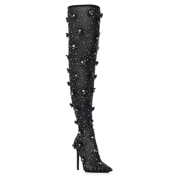 Azalea Wang Marlowe-Black Embellished Mesh Boot Sz 8.5