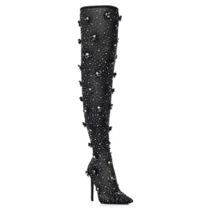 Azalea Wang Marlowe-Black Embellished Mesh Boot Sz 8.5