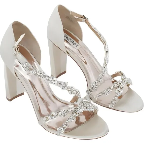 Badgley Mischka Omega Ivory Satin Heeled Sandals, Size 10 M