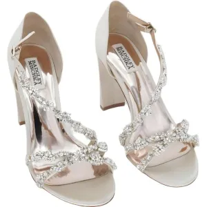 Badgley Mischka Omega Ivory Satin Heeled Sandals, Size 10 M