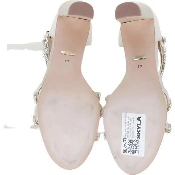 Badgley Mischka Omega Ivory Satin Heeled Sandals, Size 10 M