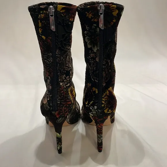 Badgley Mischka Velvet Floral Boots Mid Calf Womens Size 6 US