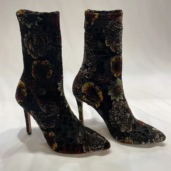 Badgley Mischka Velvet Floral Boots Mid Calf Womens Size 6 US