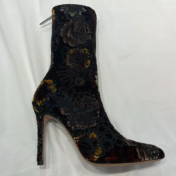 Badgley Mischka Velvet Floral Boots Mid Calf Womens Size 6 US