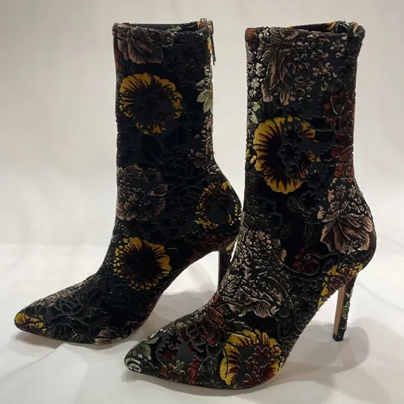 Badgley Mischka Velvet Floral Boots Mid Calf Womens Size 6 US