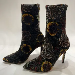 Badgley Mischka Velvet Floral Boots Mid Calf Womens Size 6 US