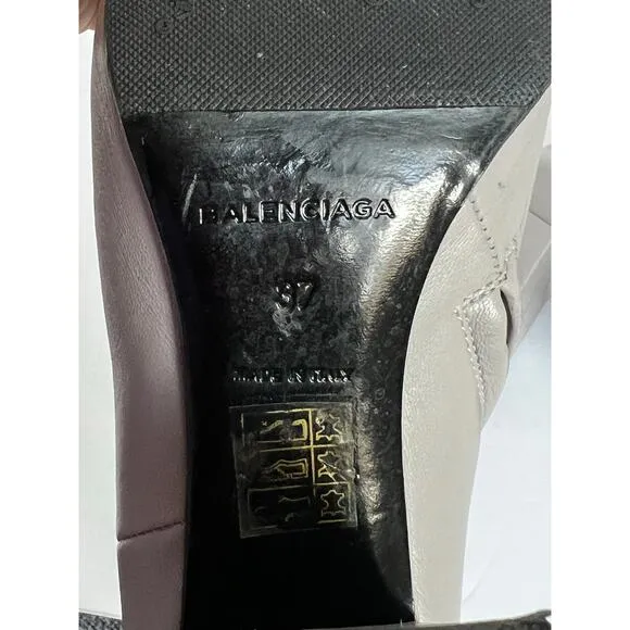 BALENCIAGA Gray Glove Leather Zip Up Chunky Heel Round Toe Ankle Boots 7  EU 37