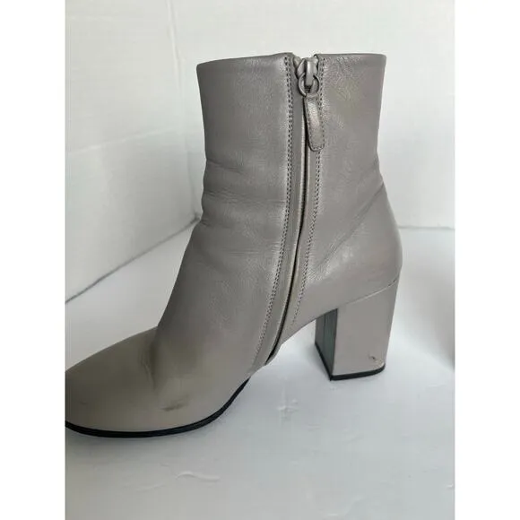 BALENCIAGA Gray Glove Leather Zip Up Chunky Heel Round Toe Ankle Boots 7  EU 37
