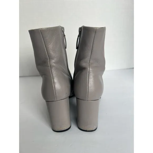 BALENCIAGA Gray Glove Leather Zip Up Chunky Heel Round Toe Ankle Boots 7  EU 37