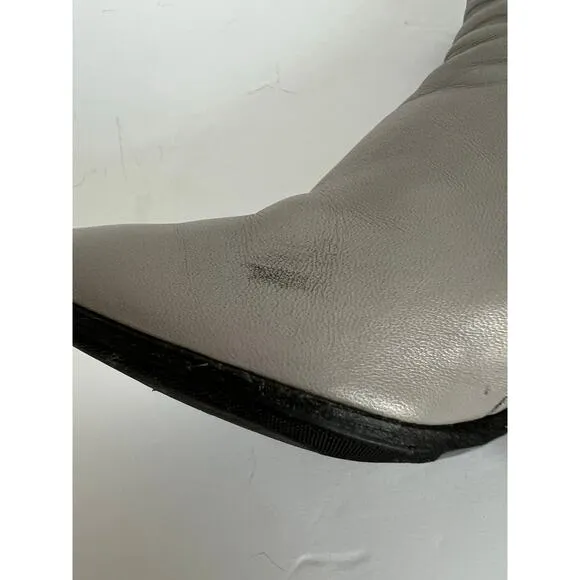 BALENCIAGA Gray Glove Leather Zip Up Chunky Heel Round Toe Ankle Boots 7  EU 37