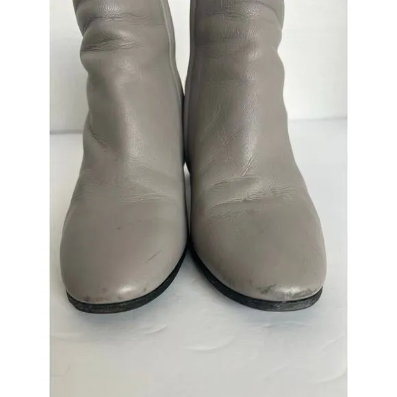 BALENCIAGA Gray Glove Leather Zip Up Chunky Heel Round Toe Ankle Boots 7  EU 37