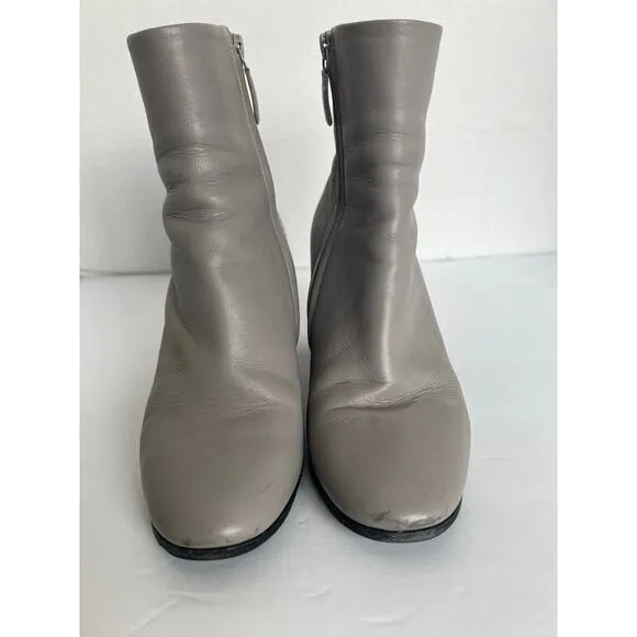 BALENCIAGA Gray Glove Leather Zip Up Chunky Heel Round Toe Ankle Boots 7  EU 37