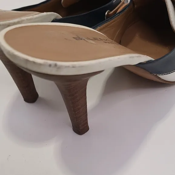 Balenciaga white and Navy Blue mules Heels with Bow  and Pointed Toe size 40