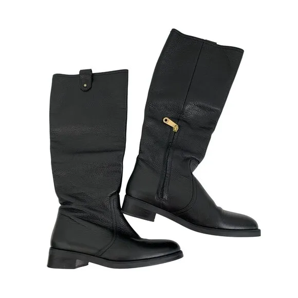 Bally Women Size 35 EU 5 US Black Leather tall Boots side zip low Heel Italy