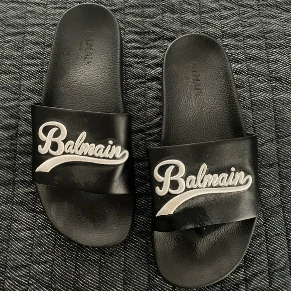 Balmain Black Sandals with White Logo