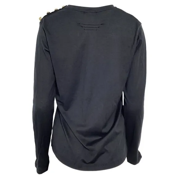 Balmain Embroidered Long Sleeve T-Shirt in Black Cotton
