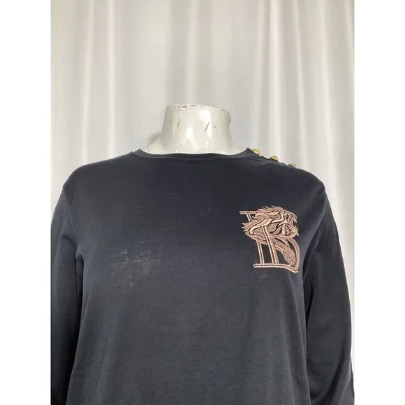Balmain Embroidered Long Sleeve T-Shirt in Black Cotton
