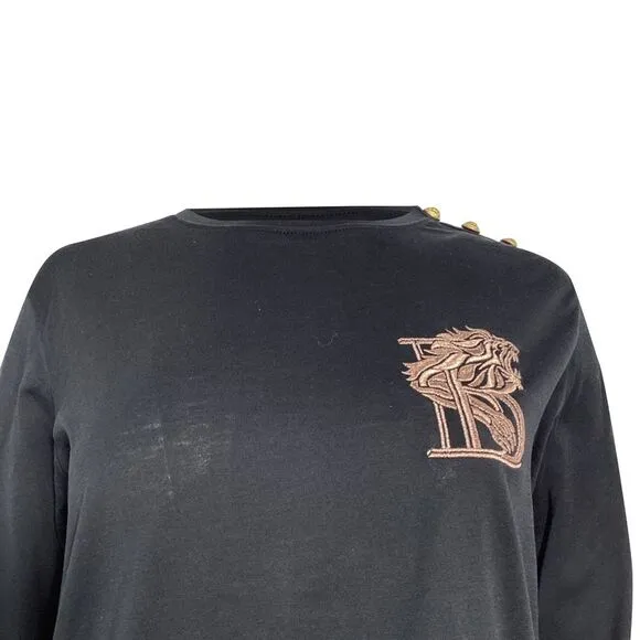 Balmain Embroidered Long Sleeve T-Shirt in Black Cotton