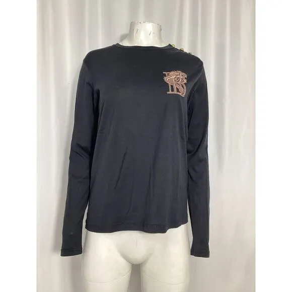 Balmain Embroidered Long Sleeve T-Shirt in Black Cotton