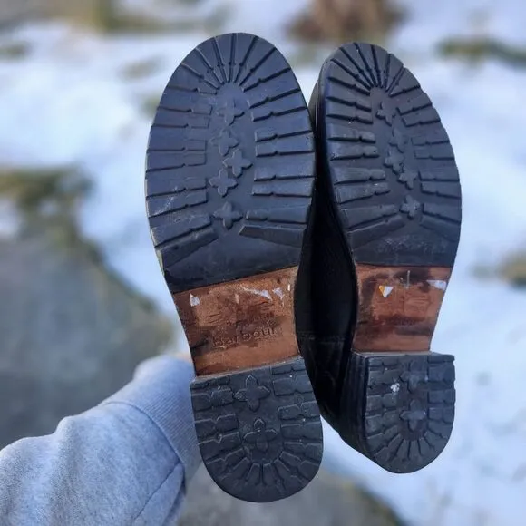 Barbour 7 Evie‎ Leather Chelsea Boots Brown Lug Sole Quilted Rugged Outdoor