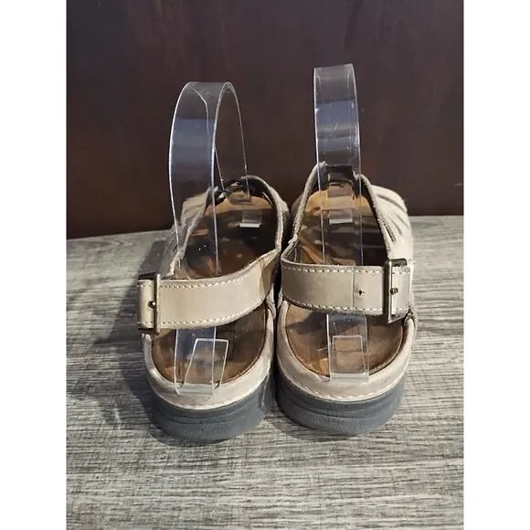 Barefoot Freedom Sandals Womens 6.5 Wide Sandy Elastic Ankle Buckle Tan Leather