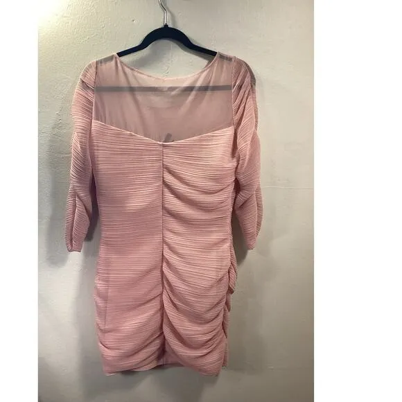 BCBCBG Maxazaria NWT Danika Blush Ruched Bodycon Mesh Long Sleeve Mini Date L