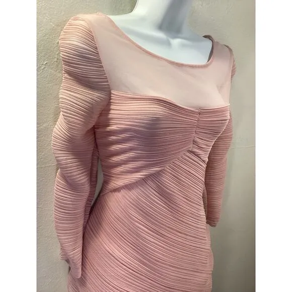 BCBCBG Maxazaria NWT Danika Blush Ruched Bodycon Mesh Long Sleeve Mini Date L