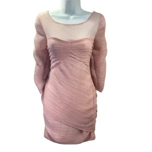 BCBCBG Maxazaria NWT Danika Blush Ruched Bodycon Mesh Long Sleeve Mini Date L