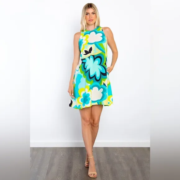 Be Stage Floral Sleeveless Mini Dress with Pockets