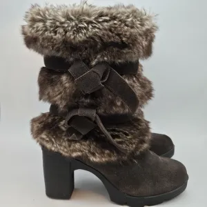 BearPaw Bridget 3.25&quot; heel faux fur boots size 5