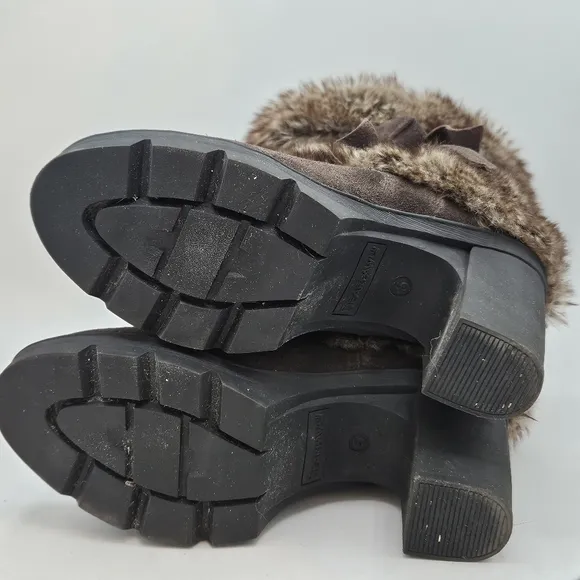 BearPaw Bridget 3.25&quot; heel faux fur boots size 5