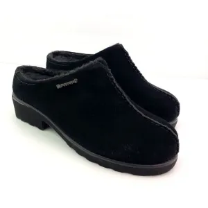BearPaw Emily Womens Size 9 Black Suede Sheepskin Slip On Comfort Mule Shoes