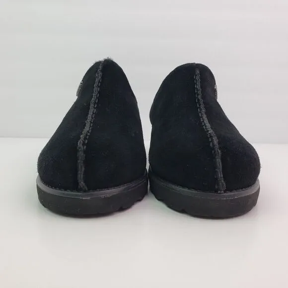 BearPaw Emily Womens Size 9 Black Suede Sheepskin Slip On Comfort Mule Shoes