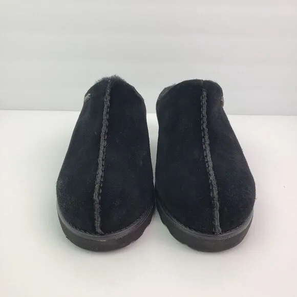BearPaw Emily Womens Size 9 Black Suede Sheepskin Slip On Comfort Mule Shoes