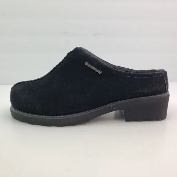 BearPaw Emily Womens Size 9 Black Suede Sheepskin Slip On Comfort Mule Shoes