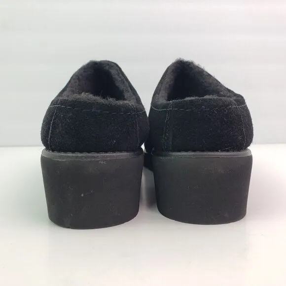 BearPaw Emily Womens Size 9 Black Suede Sheepskin Slip On Comfort Mule Shoes