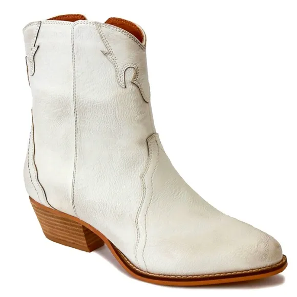 Beast Fashion Dallas White Festival Distressed Vegan Leather Low Cowboy Boot