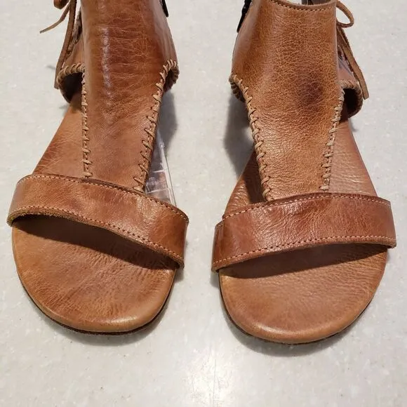 BED STU SOTO LEATHER SANDALS SIZE 8 Side Zipper Leather Comfortable Sandal Brown