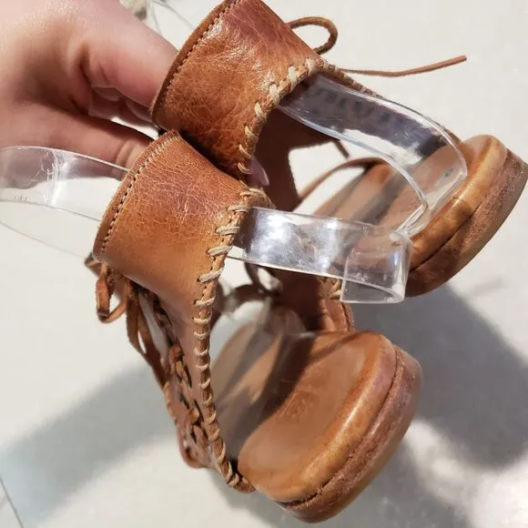BED STU SOTO LEATHER SANDALS SIZE 8 Side Zipper Leather Comfortable Sandal Brown