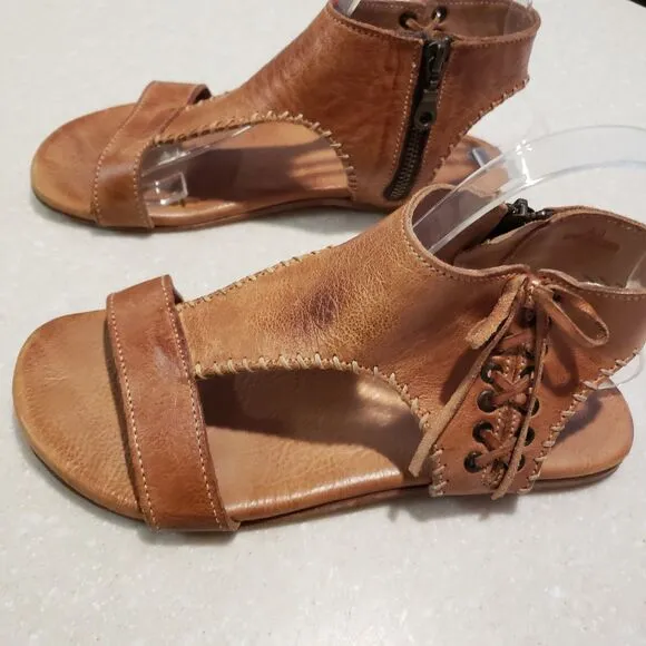 BED STU SOTO LEATHER SANDALS SIZE 8 Side Zipper Leather Comfortable Sandal Brown