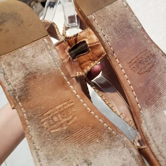BED STU SOTO LEATHER SANDALS SIZE 8 Side Zipper Leather Comfortable Sandal Brown