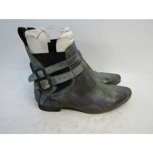BED STU Womens Size 7 M Blue Leather Chelsea Buckles Ankle Fashion Boots Bootie
