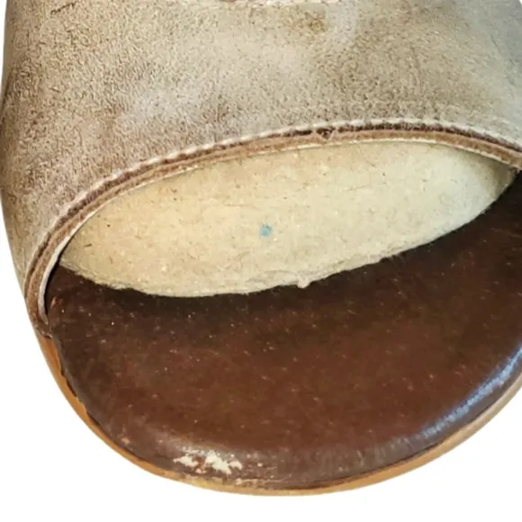 BED|STU / ROAN Tan/Biege Distressed Leather Lace Up/ Zip‎ Up Sandals Women's 7