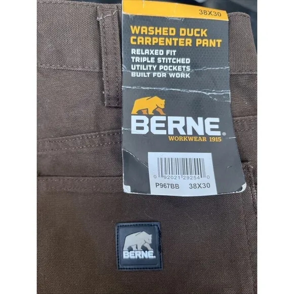 Berne Pants Washed Duck Carpenter Pant Relaxed Fit  Utility pockets 38x30 New