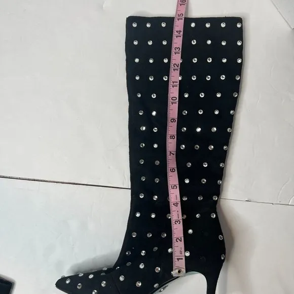 Betsey Johnson‎ Alina Womens Faux Suede Pointed Toe Knee-High Bedazzled Boots 6