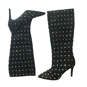 Betsey Johnson‎ Alina Womens Faux Suede Pointed Toe Knee-High Bedazzled Boots 6