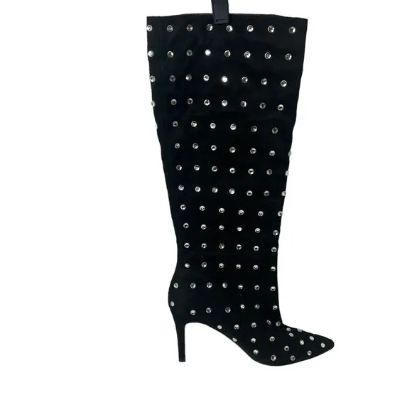Betsey Johnson‎ Alina Womens Faux Suede Pointed Toe Knee-High Bedazzled Boots 6
