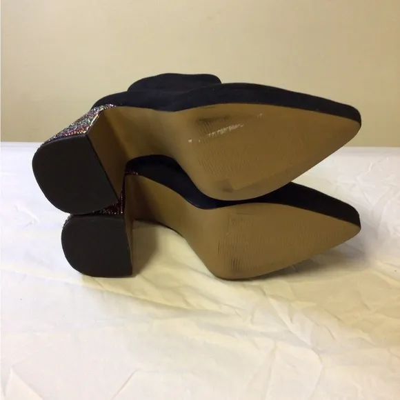 Betsey Johnson Black Heeled Boots with Geometric Heel Rhinestone